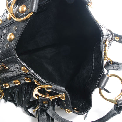 Gucci Leather Python Suede Fringe Babouska Tote Black 6 of 8
