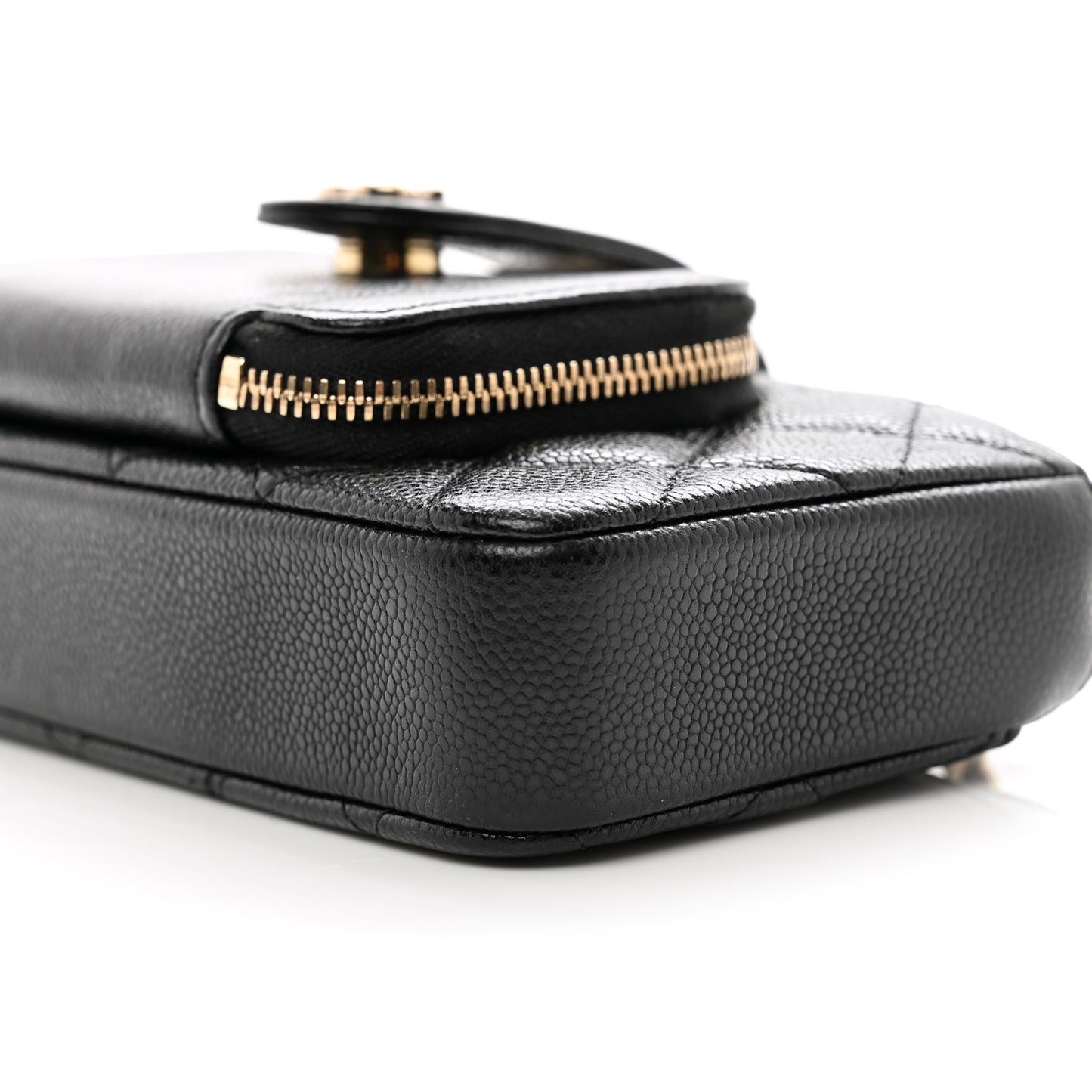Caviar Quilted Business Affinity Phone Holder With Chain Black
