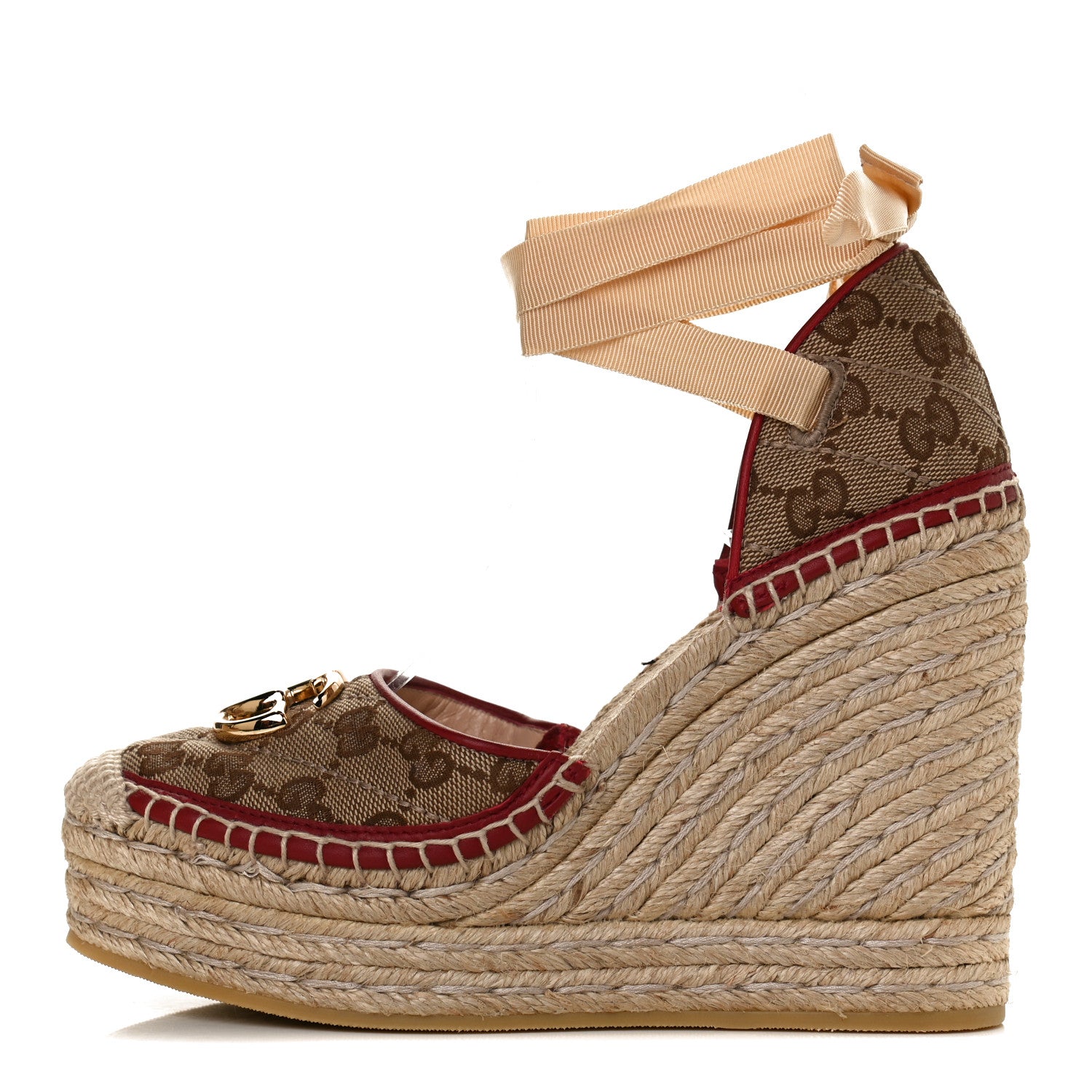 Gucci Monogram Matelasse GG Marmont Ankle Wrap Platform 35/120mm Espadrille Wedges 36 Beige Ebony New Cherry Red Sand Storm 1 of 12