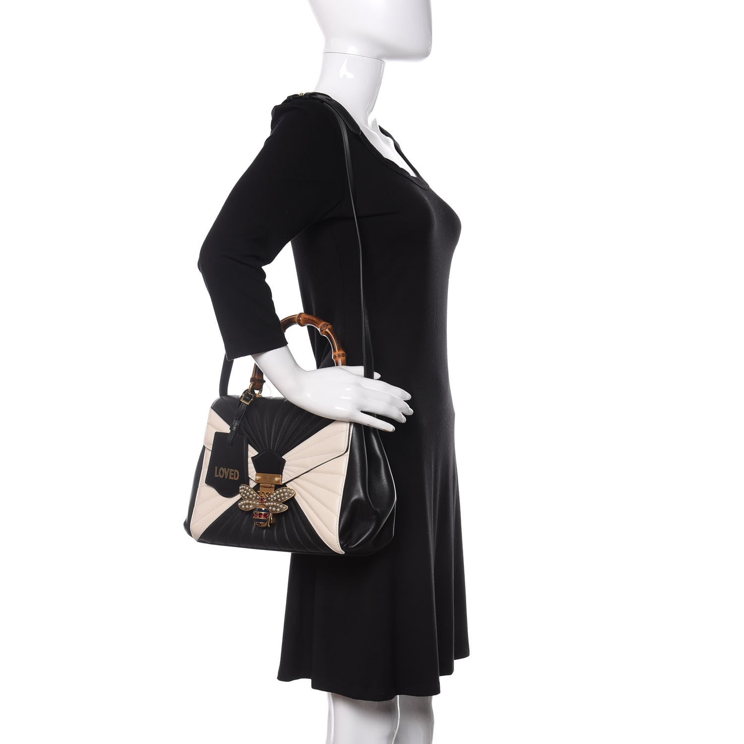 Gucci Calfskin Bamboo Trapuntata Queen Margaret Top Handle Bag Mystic White Black 2 of 13