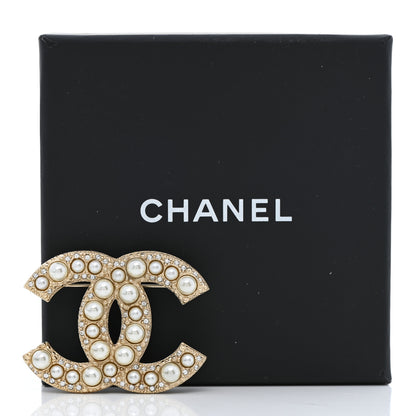 Chanel Metal Crystal Graduated Pearl CC Brooch Gold 5 of 5