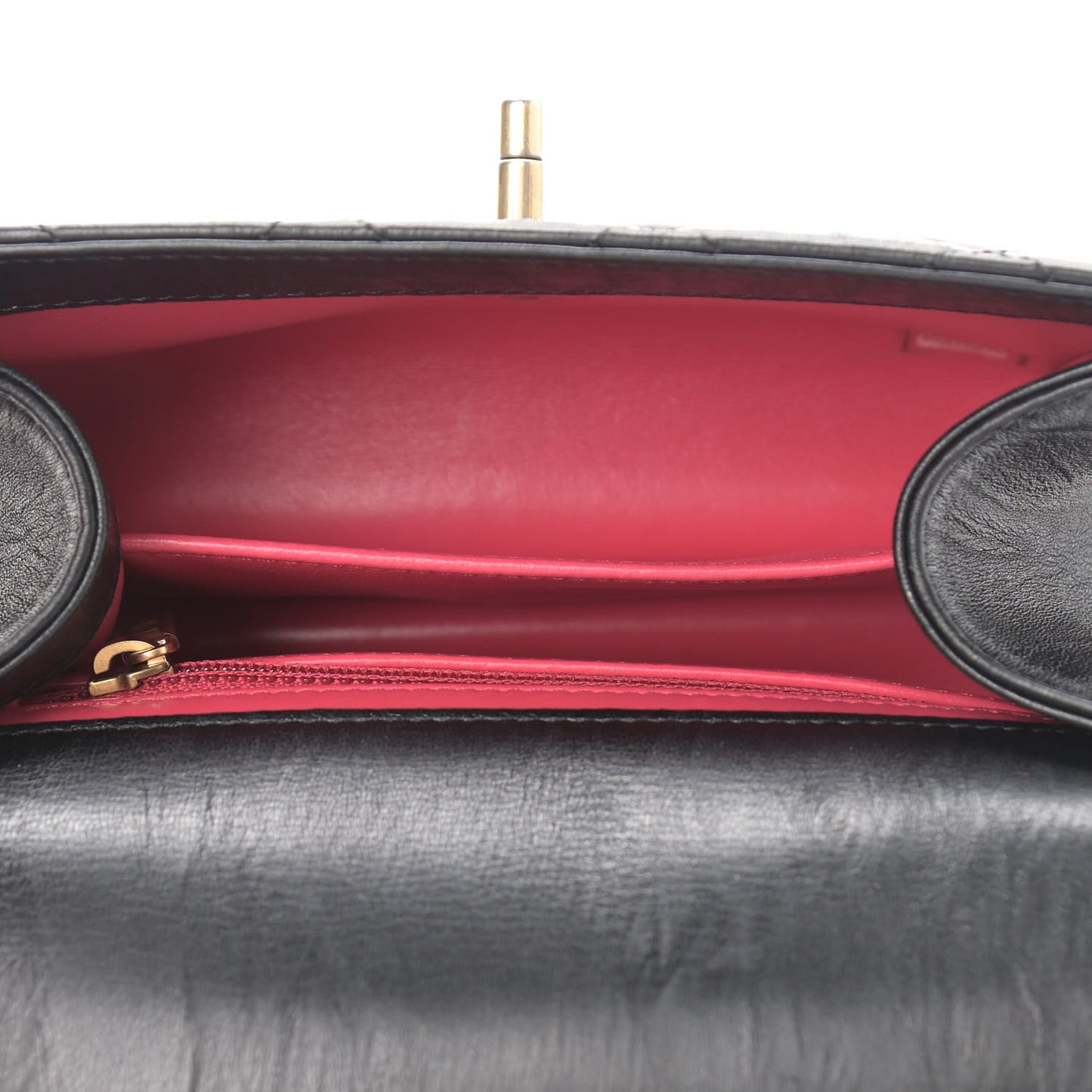 Crumpled Lambskin Quilted Mini CC Links Top Handle Flap Black