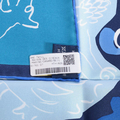 Hermes Silk La Maizeon Des Oiseaux Parleurs Scarf 90 Marine Canard Beige 5 of 5