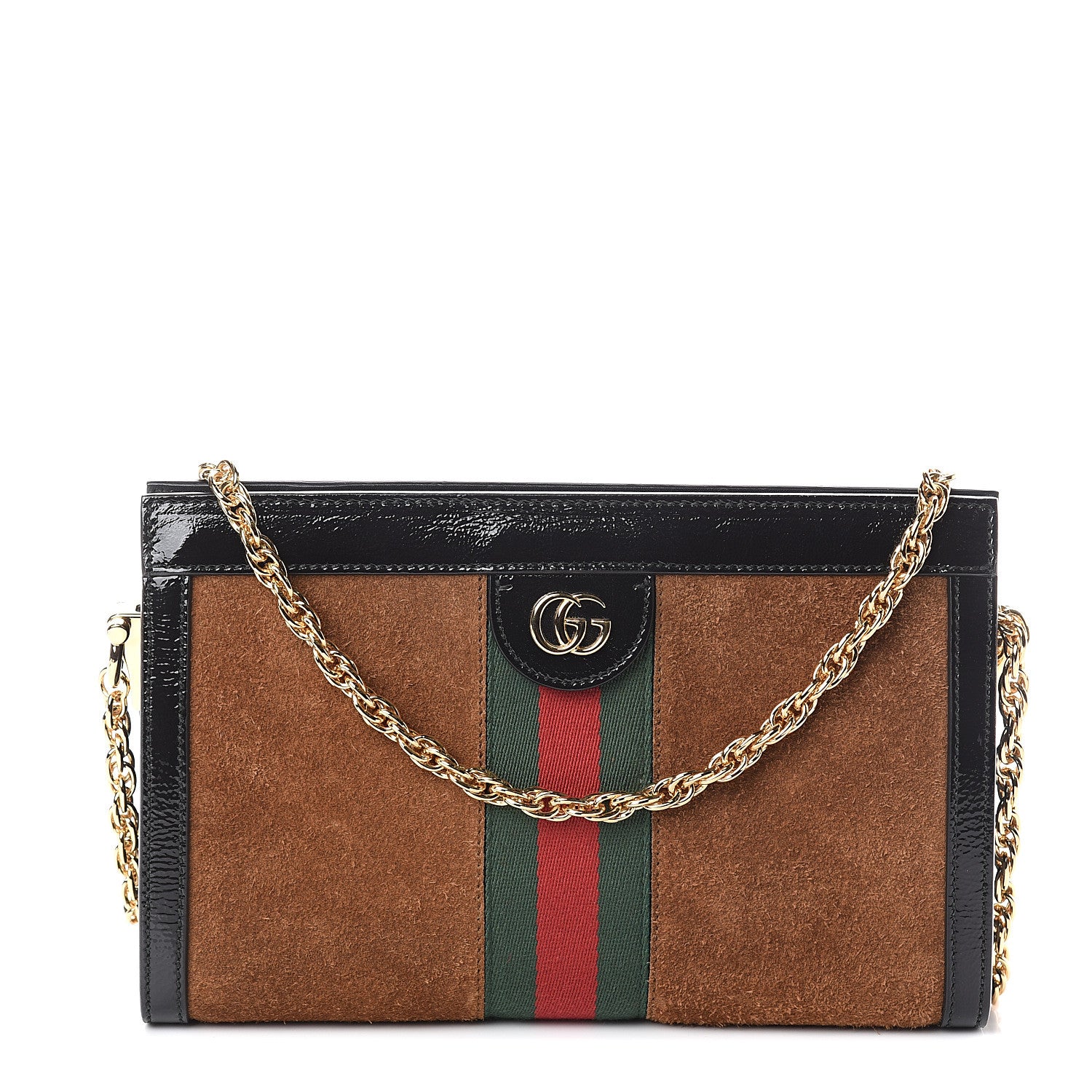 Gucci Suede Patent Web Small Ophidia Chain Shoulder Bag Nocciola Black 1 of 8