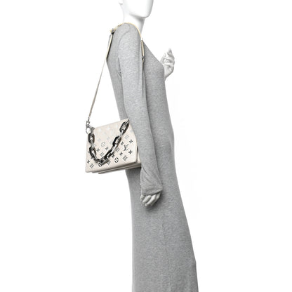 Louis Vuitton Lambskin Embossed Monogram Coussin PM Cream Grey 2 of 9