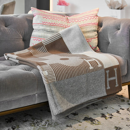 Hermes Wool Cashmere Echecs Et Trames Blanket Gris Beige 2 of 4