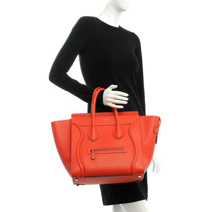 Celine Drummed Calfskin Mini Luggage Vermillion 2 of 7