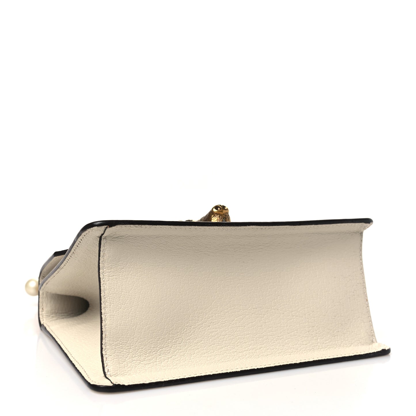 Goatskin Pearl Mini Fox Broche Bamboo Top Handle Bag Hibiscus Red Mystic White