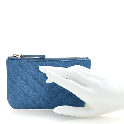 Chanel Caviar Chevron Quilted Small Cosmetic Case Blue 2 of 7