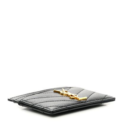 Saint Laurent Grain De Poudre Matelasse Chevron Monogram Credit Card Case Black 4 of 10