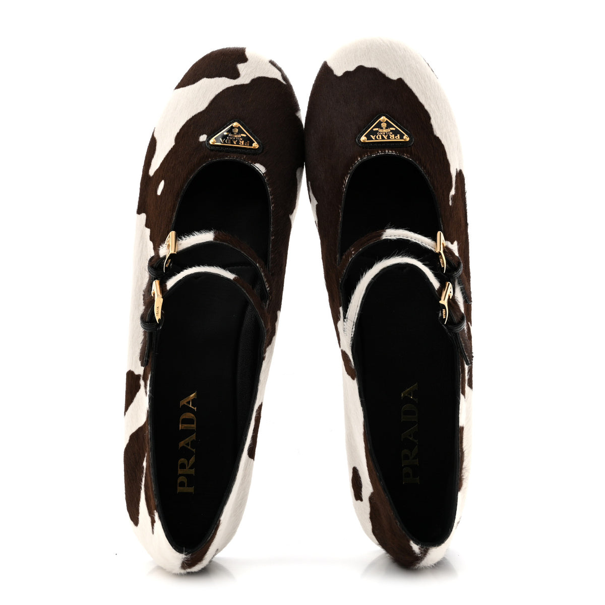Prada Calf Hair Cow Print Ballerina Flats 41 White Moro 2 of 10