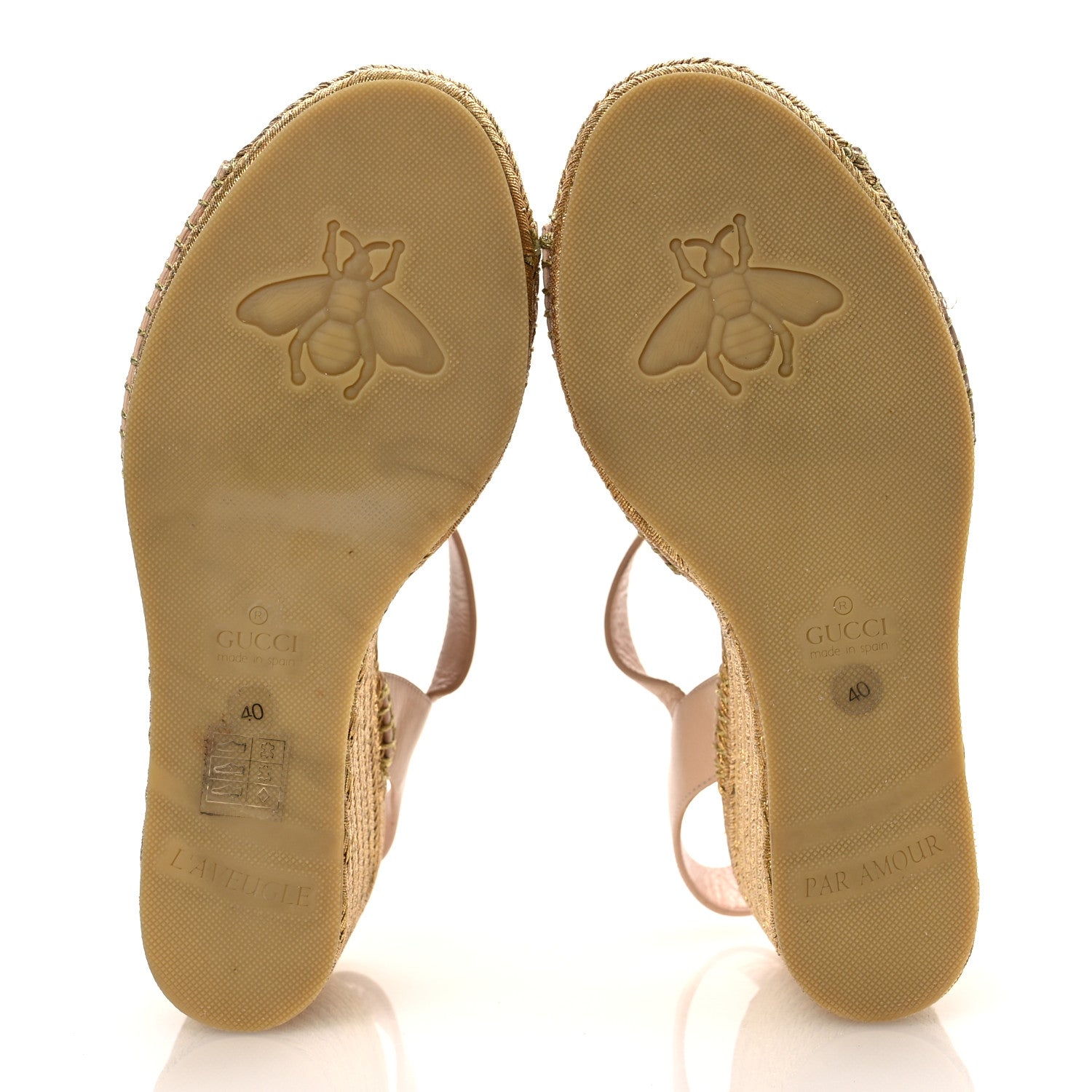 Gucci Malaga Kid Lifford Calfskin GG Espadrille Wedge Sandals 40 Skin Rose Dusty White 7 of 15