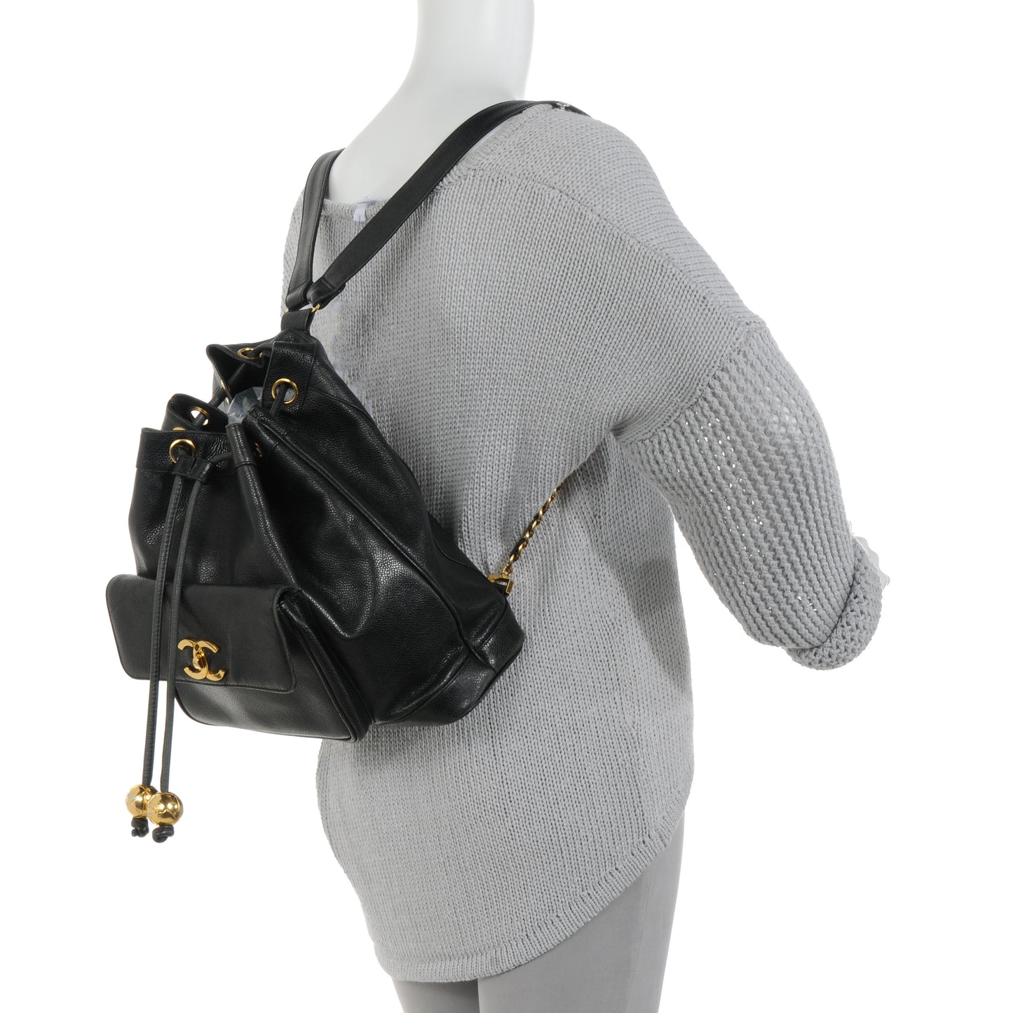 Caviar Drawstring Backpack Bag Black
