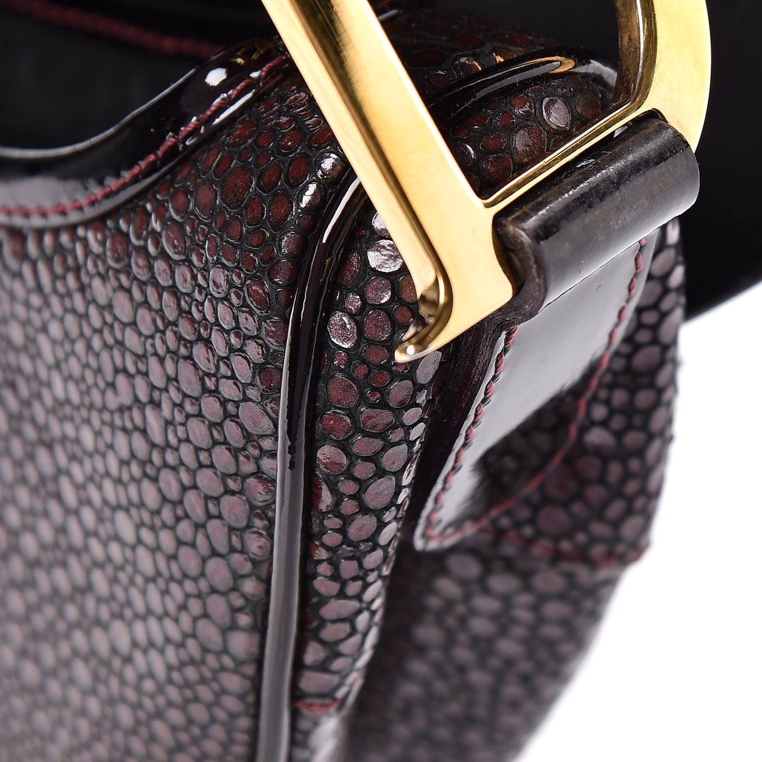 Christian Dior Calfskin Stingray Embossed Saddle Bag Red 9 of 13