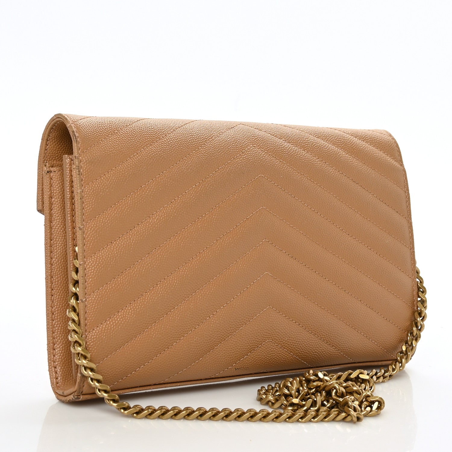 Saint Laurent Grain De Poudre Matelasse Chevron Monogram Chain Wallet Natural Dark 3 of 13