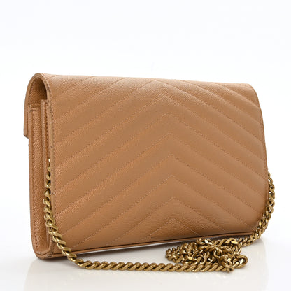 Saint Laurent Grain De Poudre Matelasse Chevron Monogram Chain Wallet Natural Dark 3 of 13