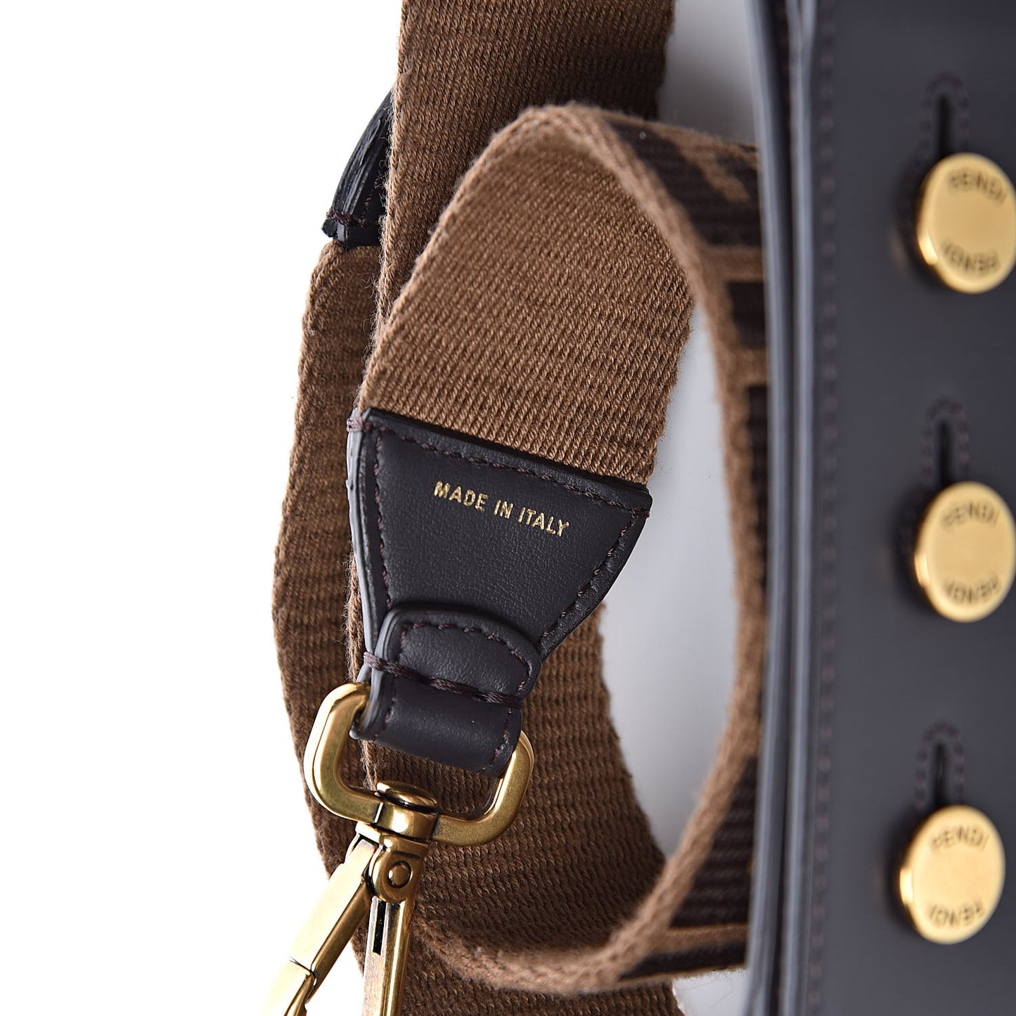 Ribbon Vitello Century FF 1974 Flat Studded Strap You Fango Marrone Ebano