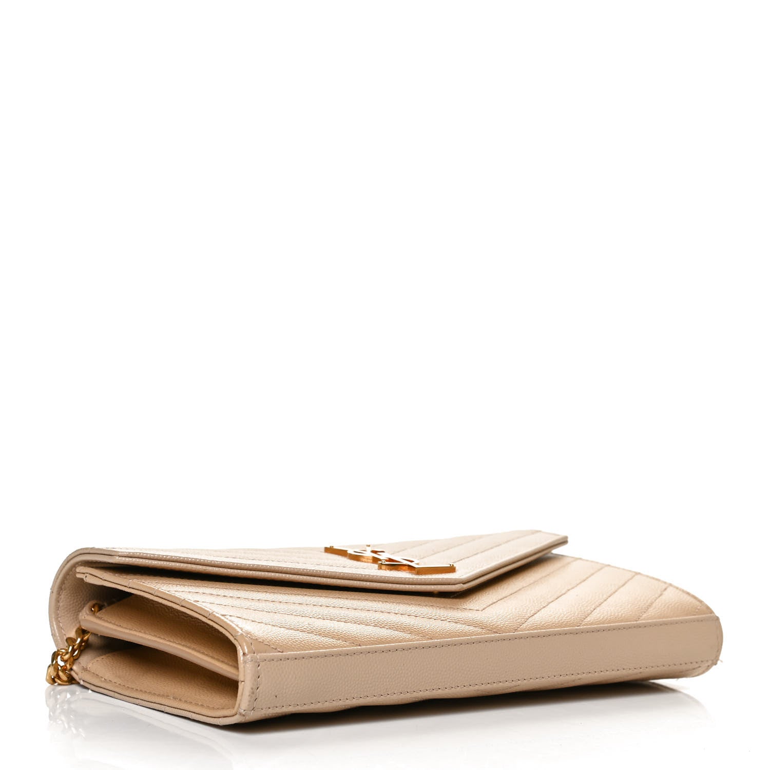 Saint Laurent Grain De Poudre Matelasse Chevron Monogram Chain Wallet Nude Powder 3 of 12