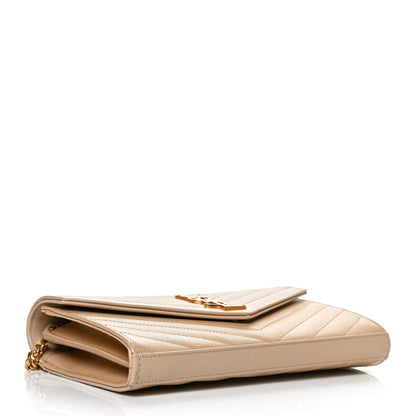Saint Laurent Grain De Poudre Matelasse Chevron Monogram Chain Wallet Nude Powder 3 of 12