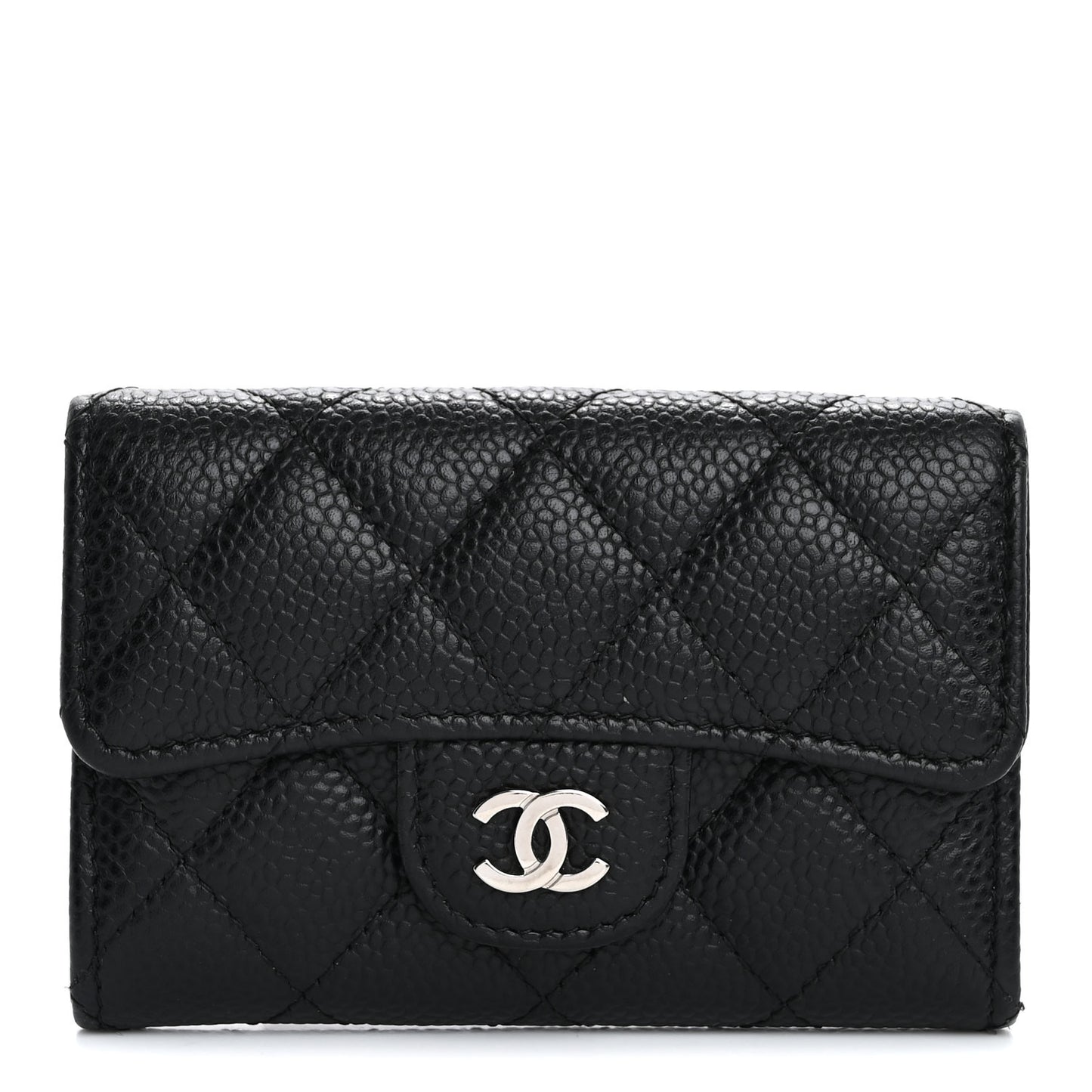 Caviar Quilted Flap Card Holder Wallet Black
