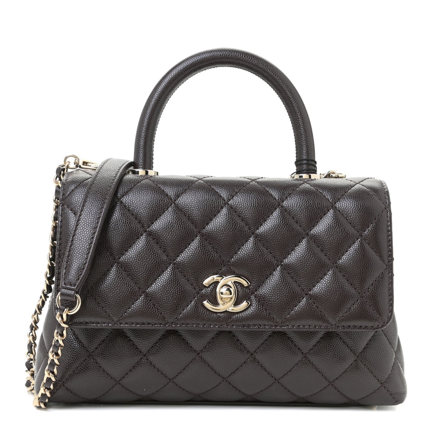 Caviar Quilted Mini Coco Handle Flap Dark Brown