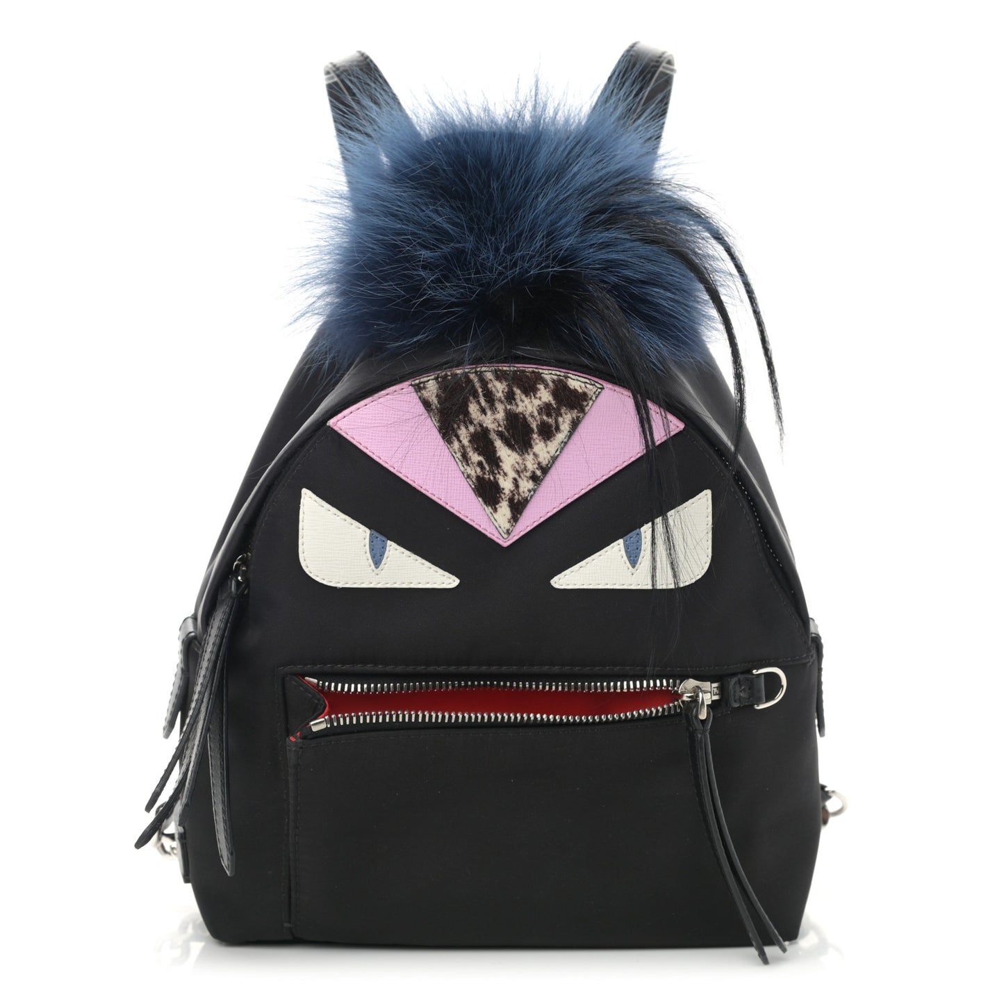 Nylon Vitello Fox Goat Fur Monster Eyes Mini Backpack Black Multicolor Sky