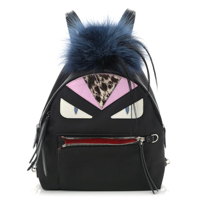 Fendi Nylon Vitello Fox Goat Fur Monster Eyes Mini Backpack Black Multicolor Sky 1 of 10