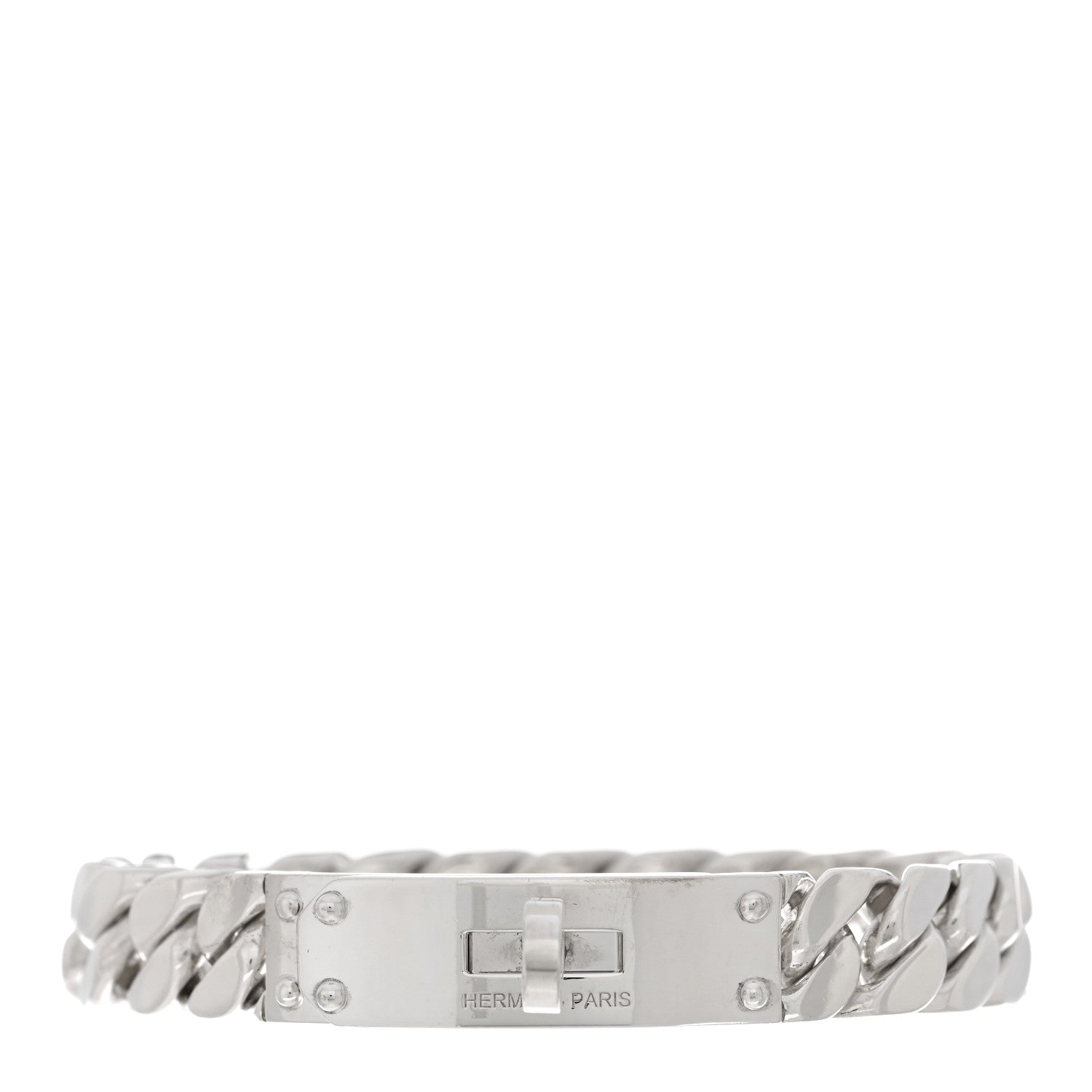 Hermes Sterling Silver GM Kelly Gourmette Bracelet XL 1 of 4