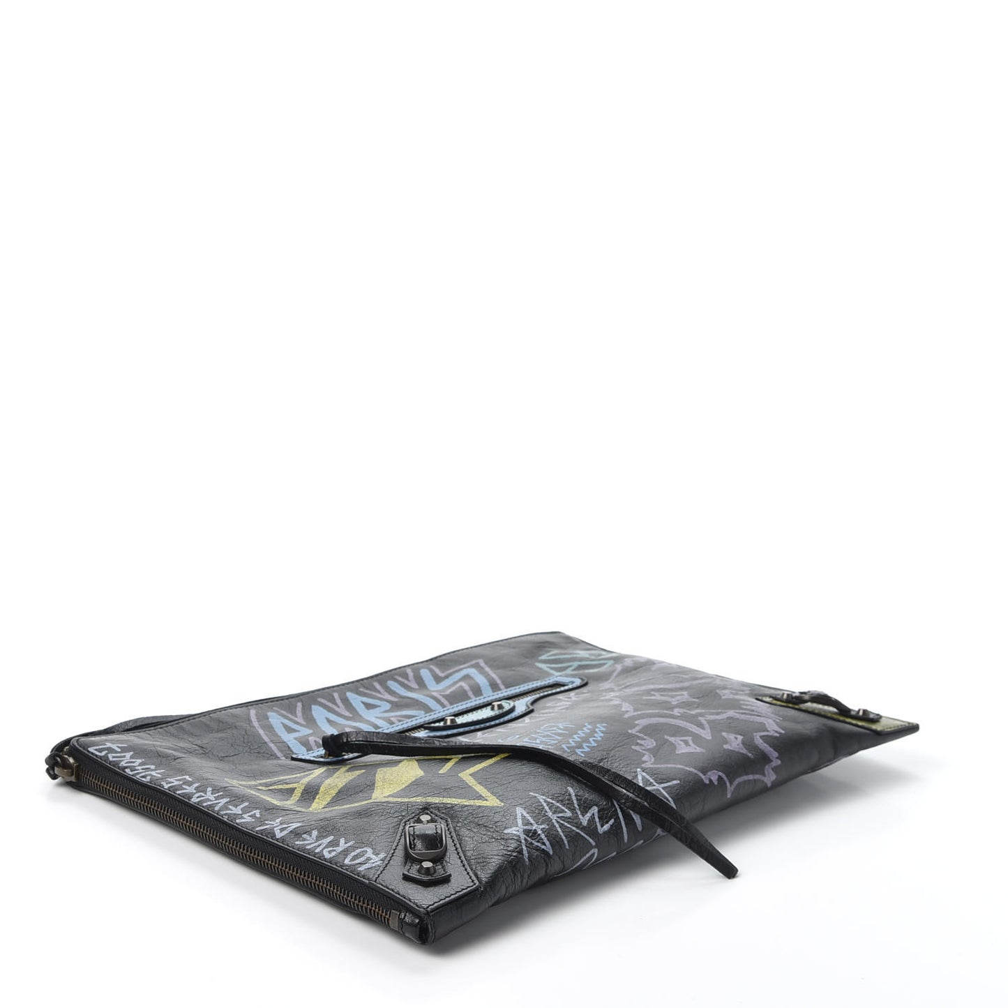 Agneau Classic Hardware Graffiti Small Pouch Black Multicolor