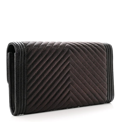 Chanel Caviar Chevron Quilted Boy Flap Wallet Black 3 of 8