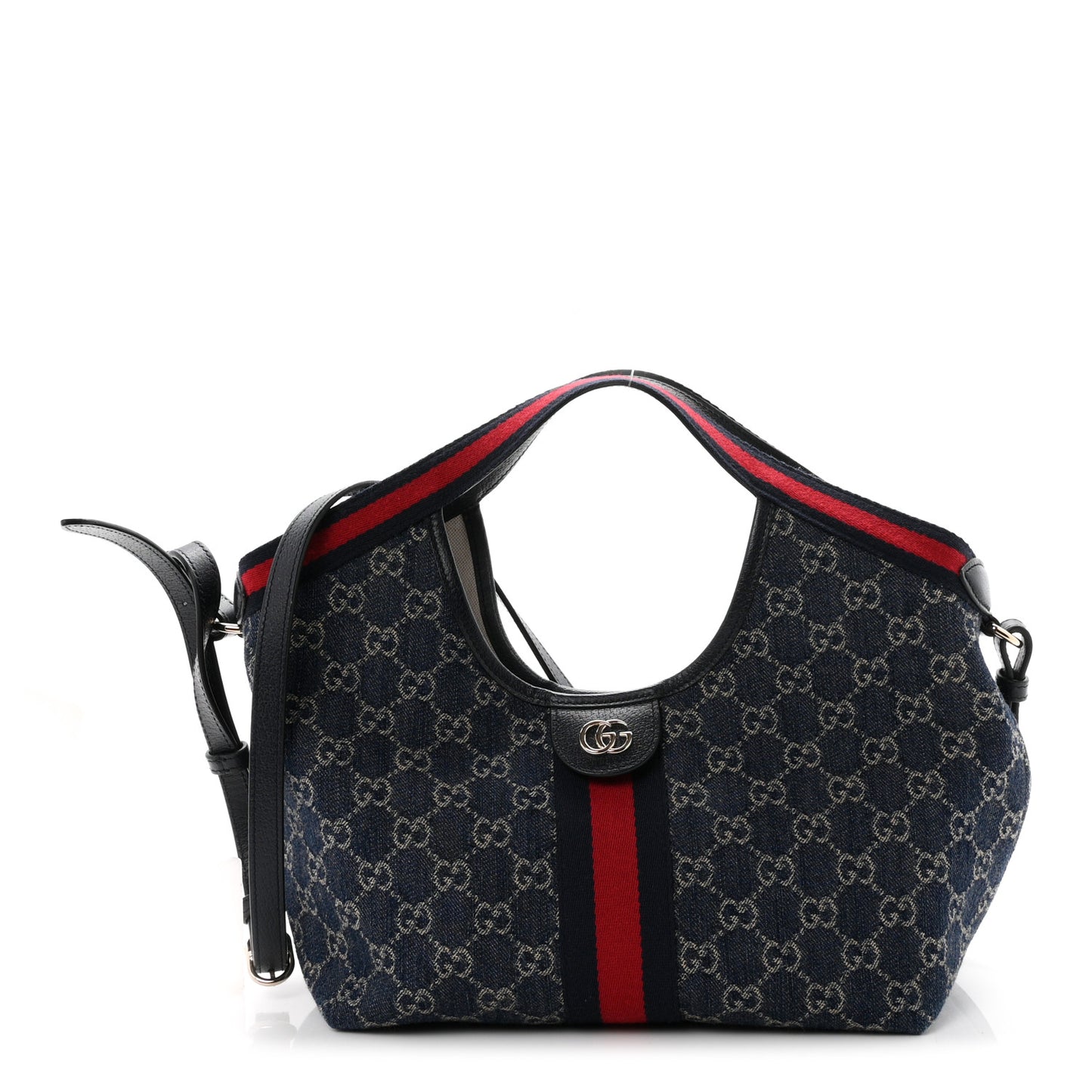 Denim GG Monogram Web Small Giglio Tote Blue White