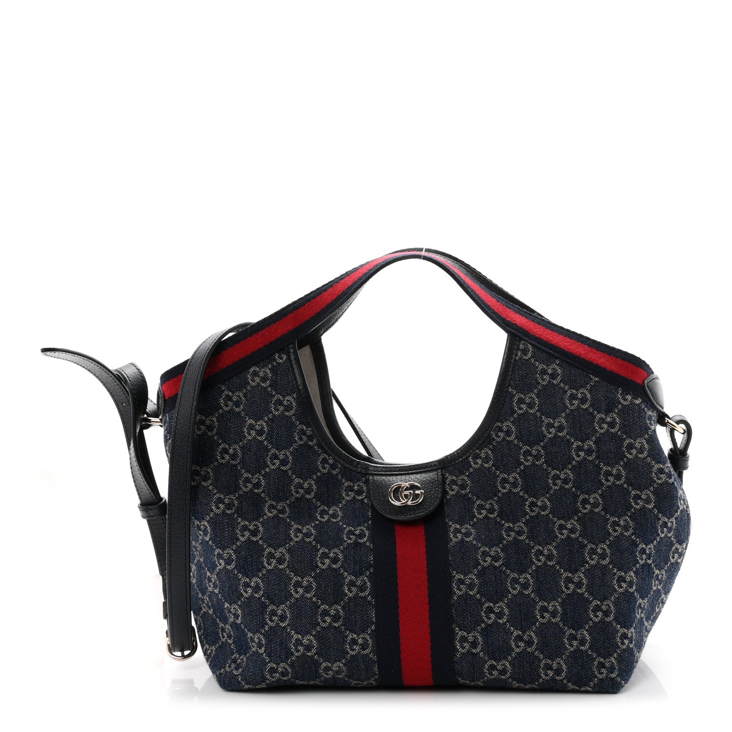 Gucci Denim GG Monogram Web Small Giglio Tote Blue White 1 of 11
