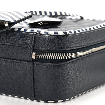 Chanel Caviar Quilted Striped Medium CC Filigree Vanity Case Navy White 10 of 11
