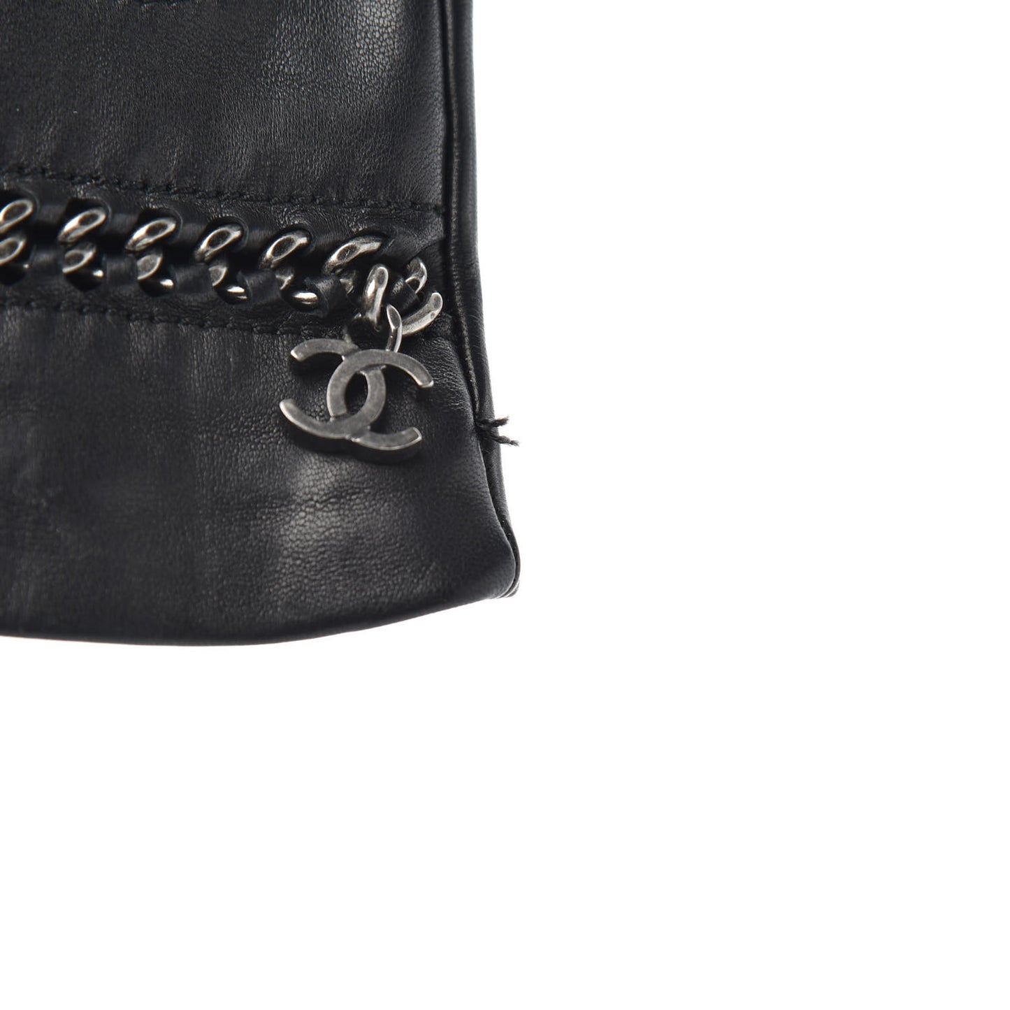 Lambskin Chain CC Fingerless Gloves 7.5 Black White Pink
