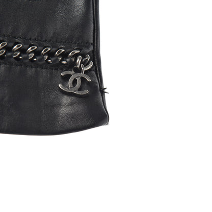 Chanel Lambskin Chain CC Fingerless Gloves 7.5 Black White Pink 5 of 6