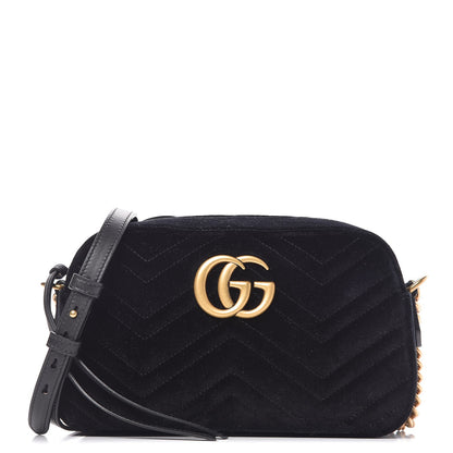 Gucci Velvet Matelasse Small GG Marmont Chain Shoulder Bag Black 1 of 7