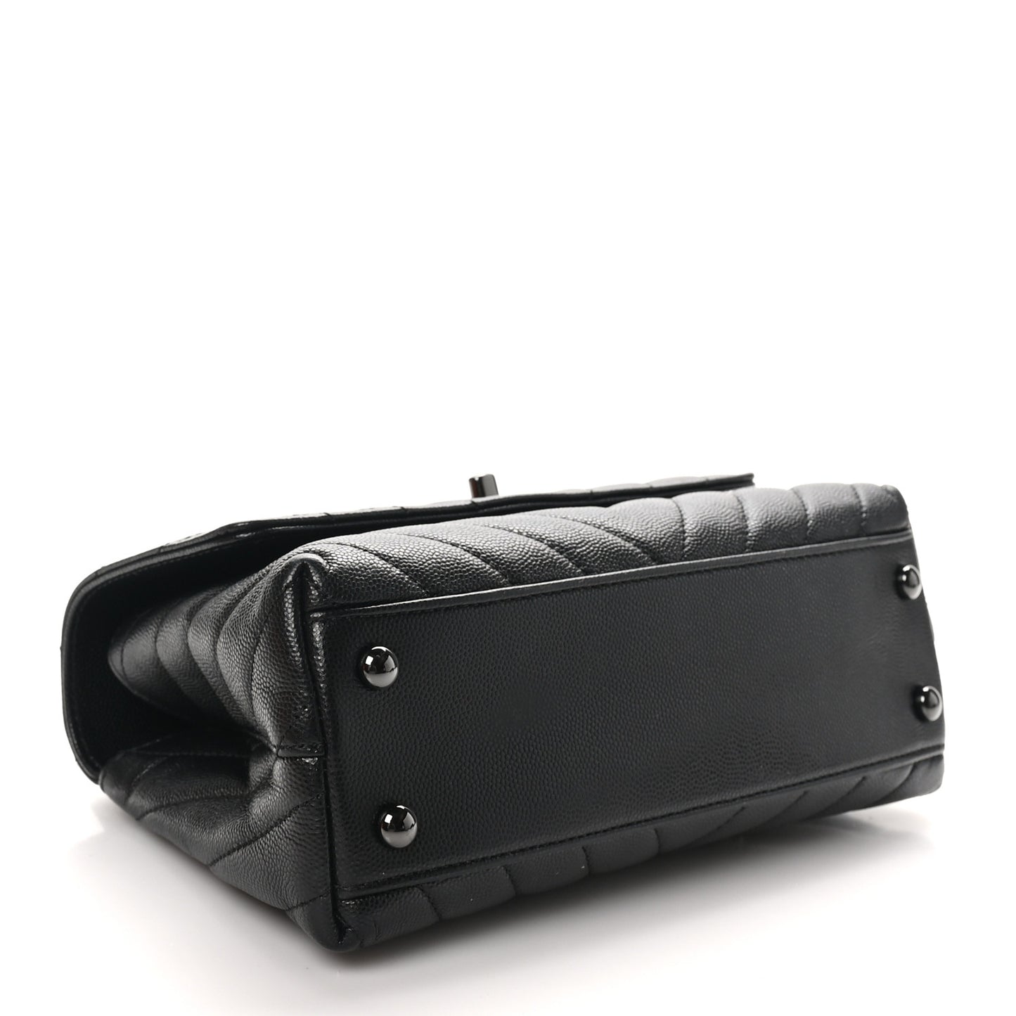 Caviar Chevron Quilted Mini Coco Handle Flap So Black