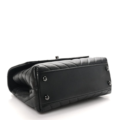 Chanel Caviar Chevron Quilted Mini Coco Handle Flap So Black 4 of 10