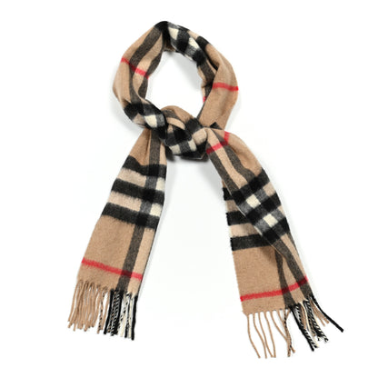 Burberry Cashmere Giant Check Fringe Scarf Camel 1 of 4