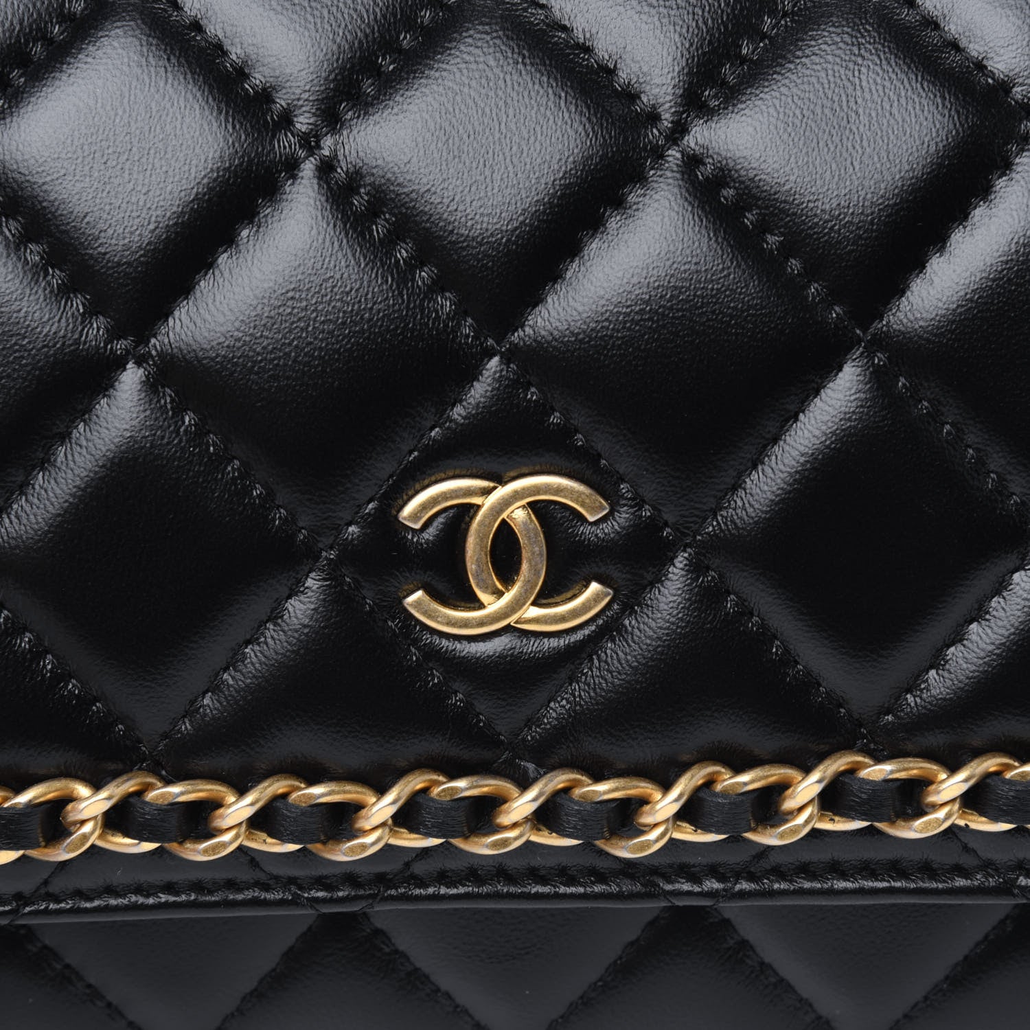 Chanel Lambskin Quilted Chain Around Wallet On Chain WOC Black 12 of 13