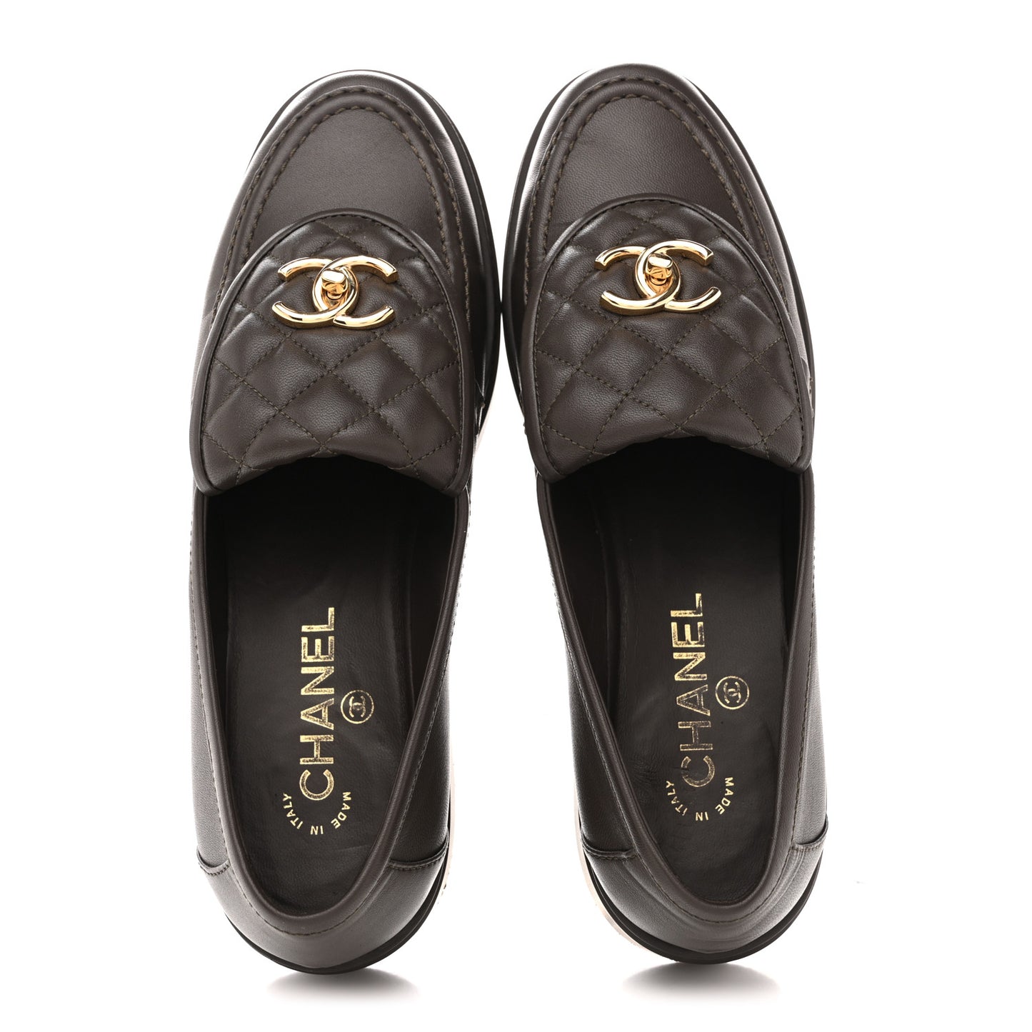 Lambskin Quilted CC Turnlock Loafers 40 Dark Brown