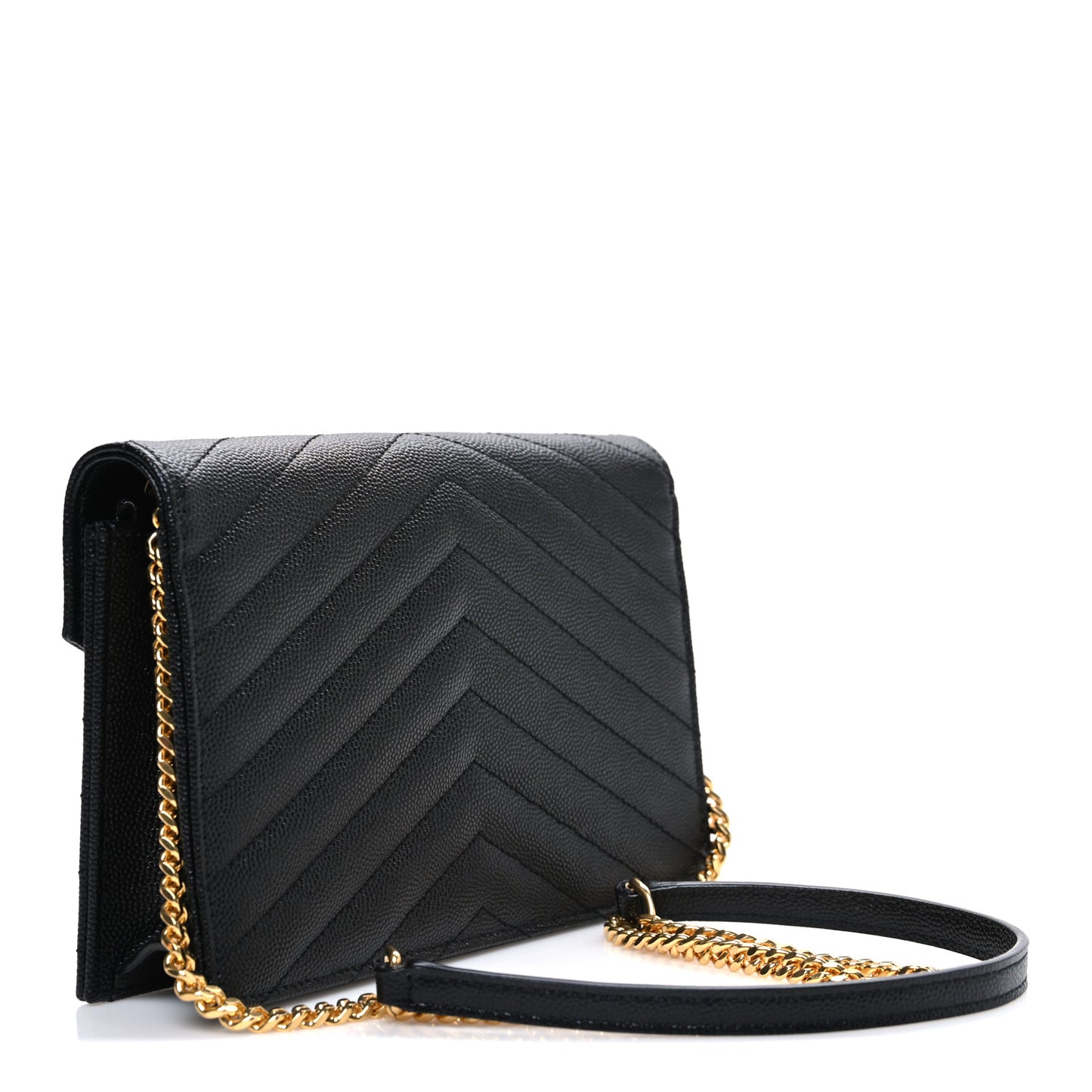 Grain De Poudre Matelasse Chevron Monogram Envelope Chain Wallet Black
