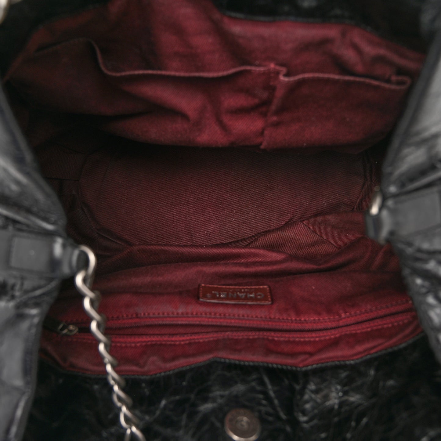 Iridescent Calfskin Quilted Large In The Mix Tote Black