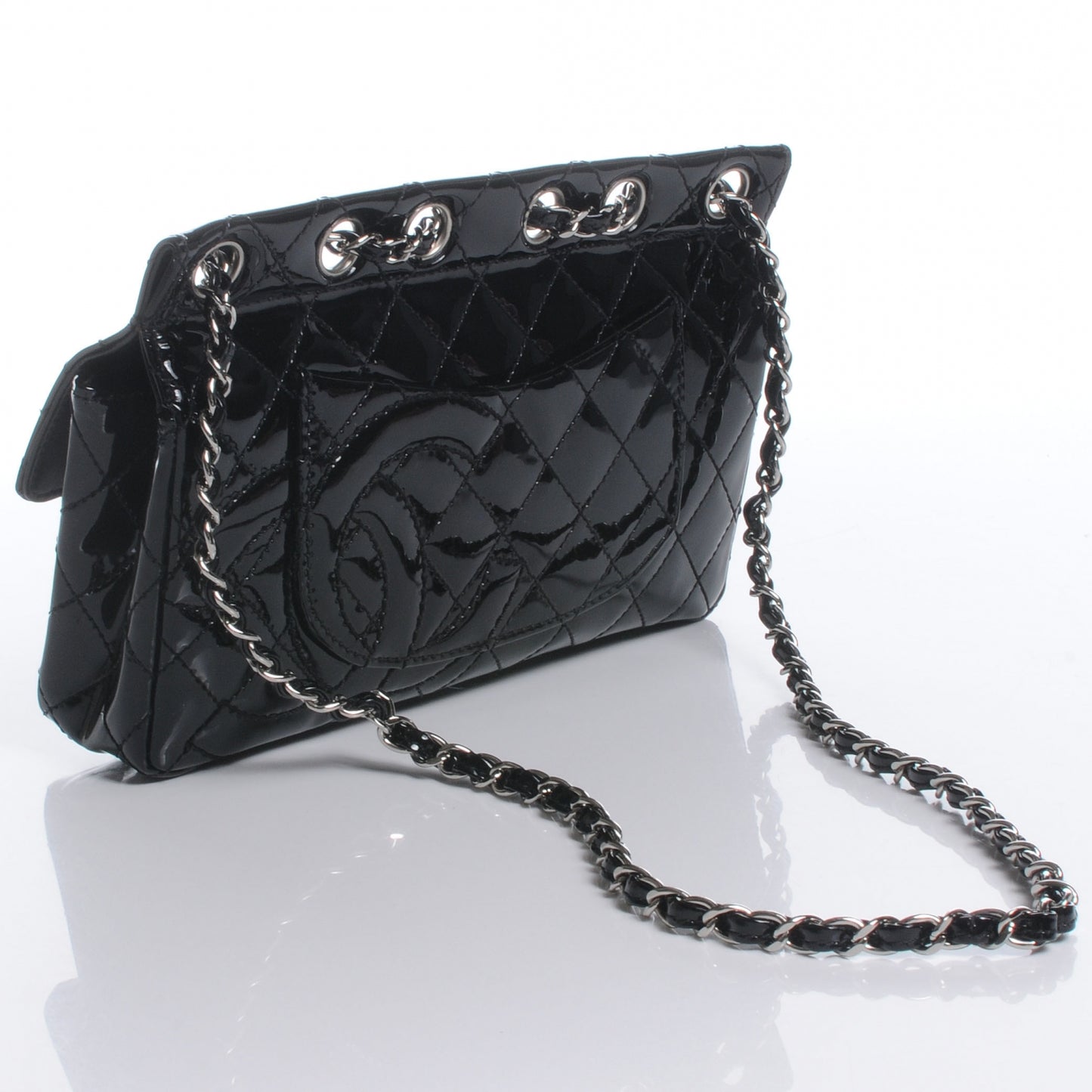 Patent Quilted Medium Diagonal CC Flap Black