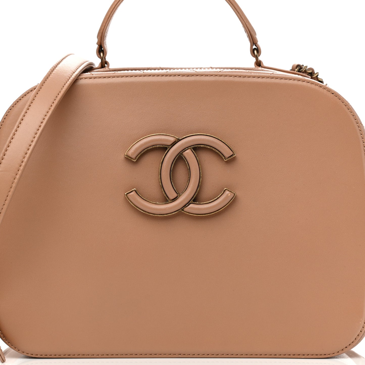 Shiny Calfskin Goatskin Quilted Coco Curve Vanity Beige