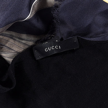 Gucci Modal Cashmere Silk Tassel Print Fringe Shawl Black Navy 3 of 3