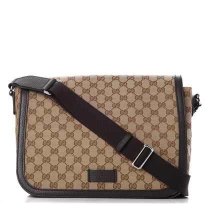 Gucci Monogram Large Flap Messenger Bag Beige Dark Brown 1 of 9
