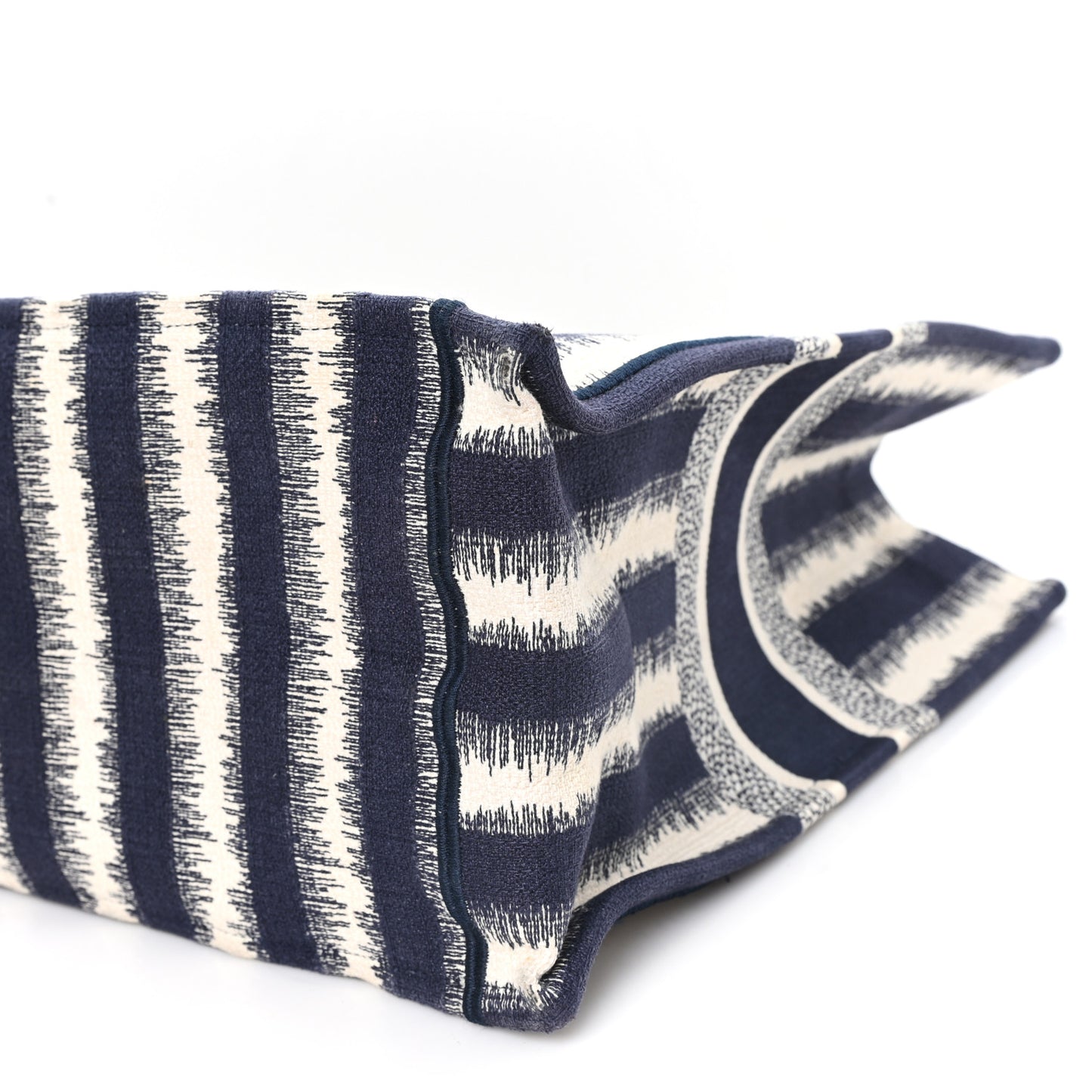Canvas Embroidered Large Striped Book Tote Navy