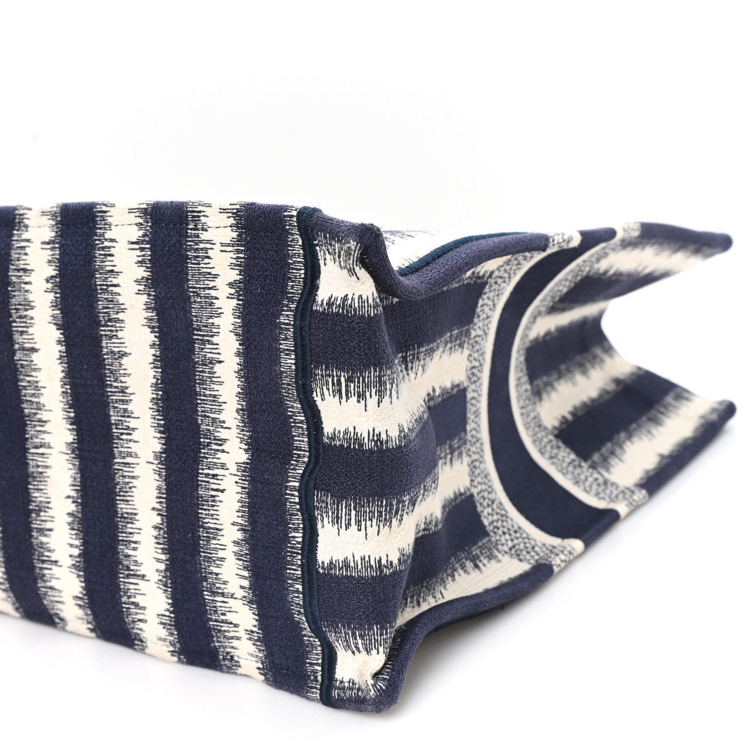 Christian Dior Canvas Embroidered Large Striped Book Tote Navy 10 of 11