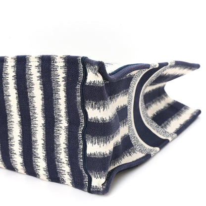 Christian Dior Canvas Embroidered Large Striped Book Tote Navy 10 of 11
